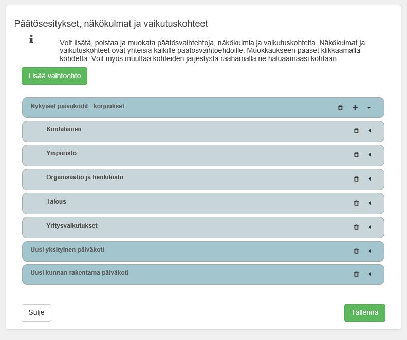 Näkökulmat Vaikutuskohteet Muokkaa arviointisisältöjä Oman