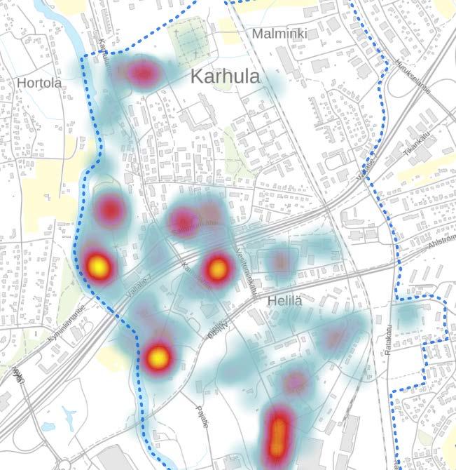 HIENOT JA MERKITYKSELLISET PAIKAT n = 283 Korostuneimmat paikat Karhulan