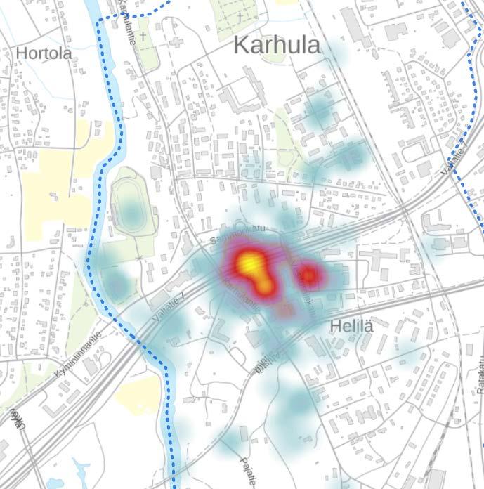 KEHITTÄMISTÄ EDELLYTTÄVÄT PAIKAT n = 209 Korostuneimmat paikat Karhulan kanjoni