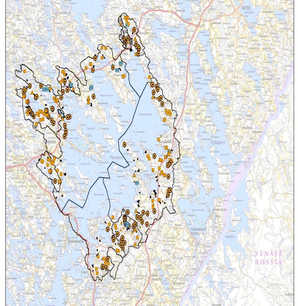 Yleissuunnitelmassa esitetyt vesiensuojelurakenteet.