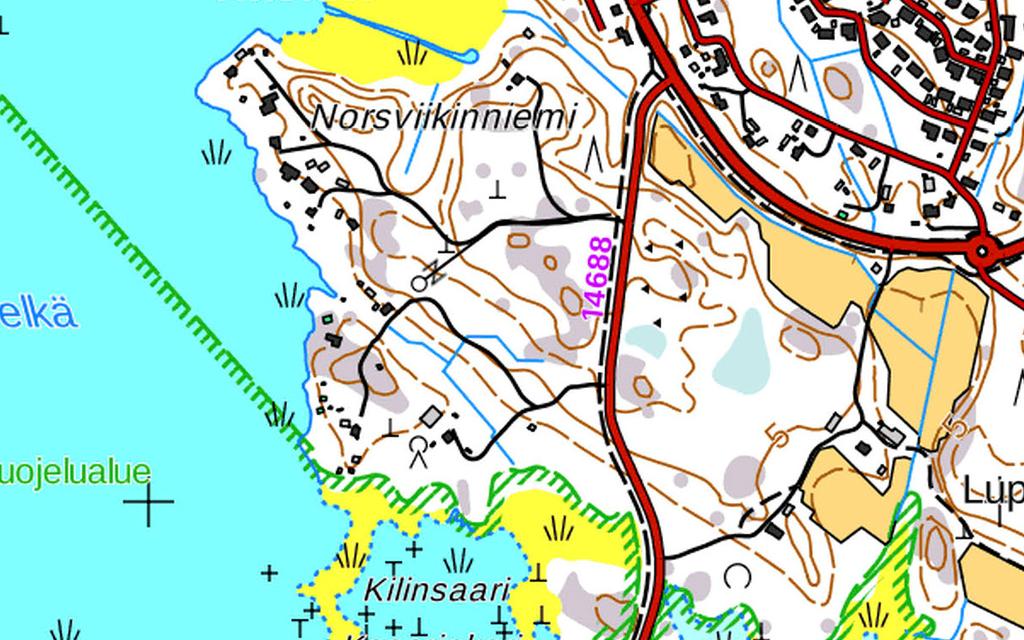 lännessä Norsviikintien pohjoispuolelle harjanteen laelle. Pohjoisessa alue rajautuu Purholmanselän lahteen, joka on osa Natura-ohjelmaa.
