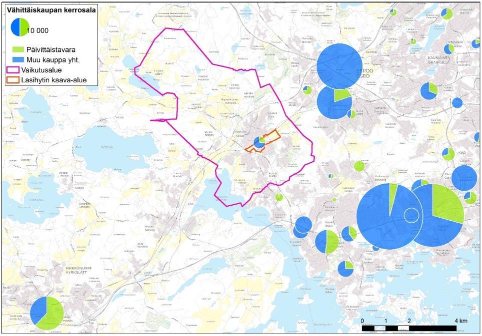 2. VÄHITTÄISKAUPAN TARJONTA VAIKUTUSALUEELLA Kauklahdessa sijaitsee nykyisin yhteensä noin 4 200 k-m² liikepinta-alaa, josta päivittäistavarakauppaa on noin 2 000 k-m².