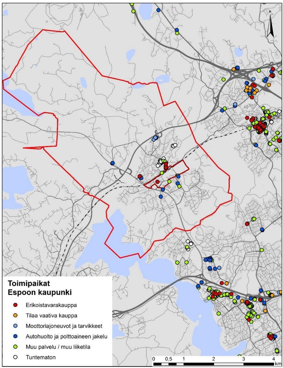 2.2 Erikoistavarakauppa ja palvelut Seuraavalla kartalla esitetään erikoiskaupan tarjontaa.