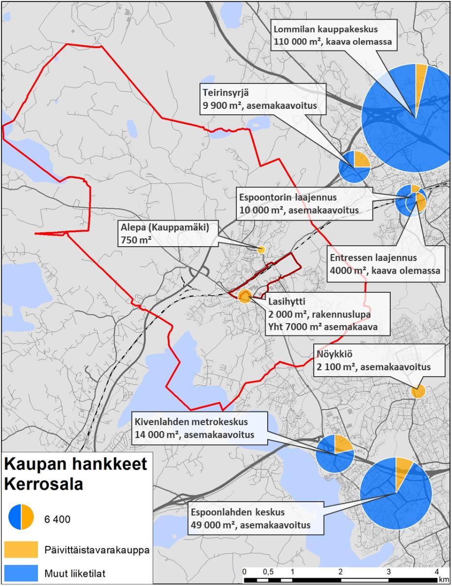 2.3 Kaupan hankkeet lähialueella Seuraavalla kartalla on osoitettu Kauklahden läheisyydessä käynnissä olevia kaupan hankkeita sekä keskeisimpiä kaupan kaavoja.