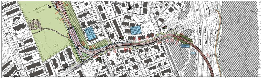 Katualue Katualueen pinta-ala on n. 1,2 ha. Kurkijoenpuiston katualueella sijaitsevat raitiotie- ja bussipysäkit. Puiston läpi linjattu katualue mahdollistaa bussien kulkuyhteyden Turunväylän yli.