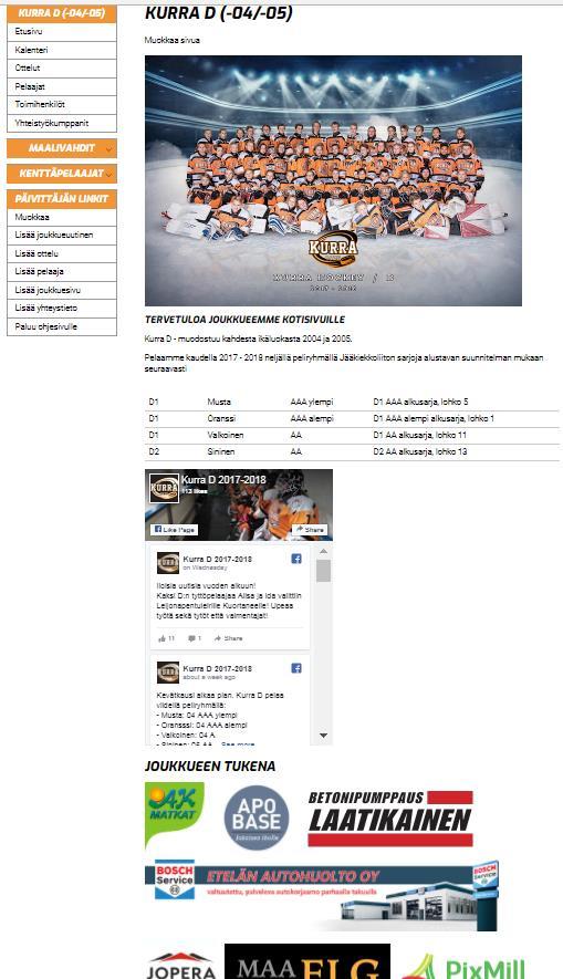 Joukkueen etusivu Joukkueiden etusivuilla on yhtenäisen ilmeen vuoksi ensin ryhmäkuva. Tämän alapuolella oleva teksti/esittely on joukkueiden itsensä päätettävissä.