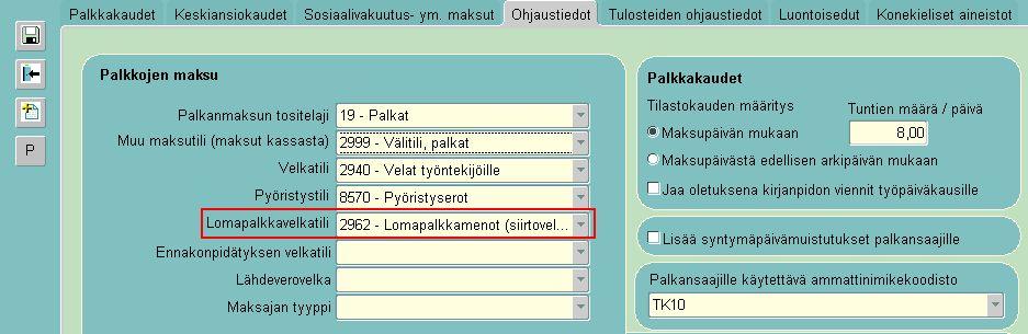 4(50) Lomapalkkoihin liittyvät palkanlaskennan perustiedot Avataan Palkanlaskennan perustiedot -rekisteri (Visma Fivaldin Java-sovellusikkunassa Palkat > Palkanlaskenta, sitten ylävalikosta