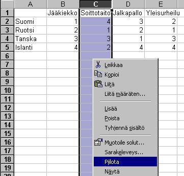 mitä haluat tehdä Rivin/sarakkeen tuominen esiin Rivin/sarakkeen