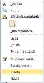 painikkeella rivi tai saraketunnusta 1.