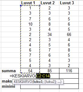Alue pitää siksi valita hiirellä maalaamalla.) 4. Paina enteriä Toinen tapa funktion lisäämiseen 1.