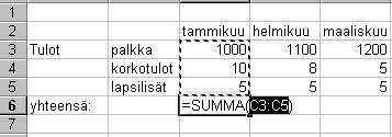 Summa-painike Siirry kohtaa johon haluat lisätä kaavan joka laskee luvut yhteen.
