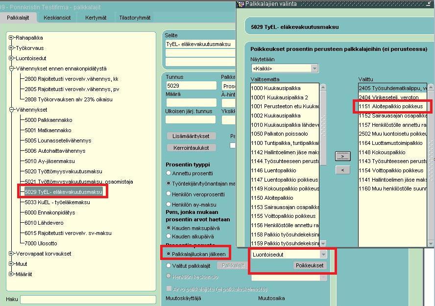 vakuutusten prosentin perusteessa ja sen takia Fivaldi lisää automaattisesti vakuuttamisen poikkeustilanne tiedot palkkatietoilmoitukseen.