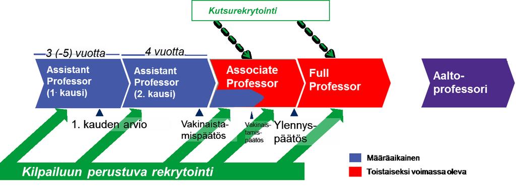 1.2 REKRYTOINTI JA ETENEMINEN Tenure track -urajärjestelmässä on määritelty selkeä ja vakiomuotoinen rekrytointi- ja etenemisprosessi.