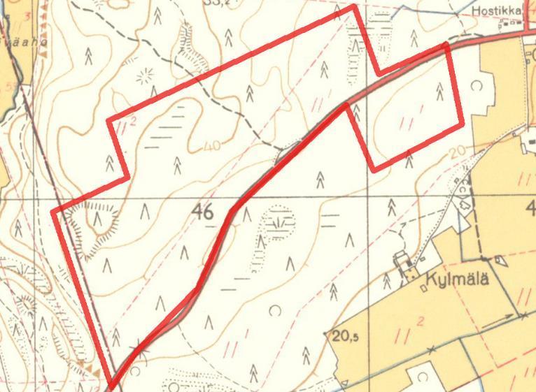 Arkeologinen inventointi 4 Kartta 4. Alue vuoden 1958 peruskartassa.