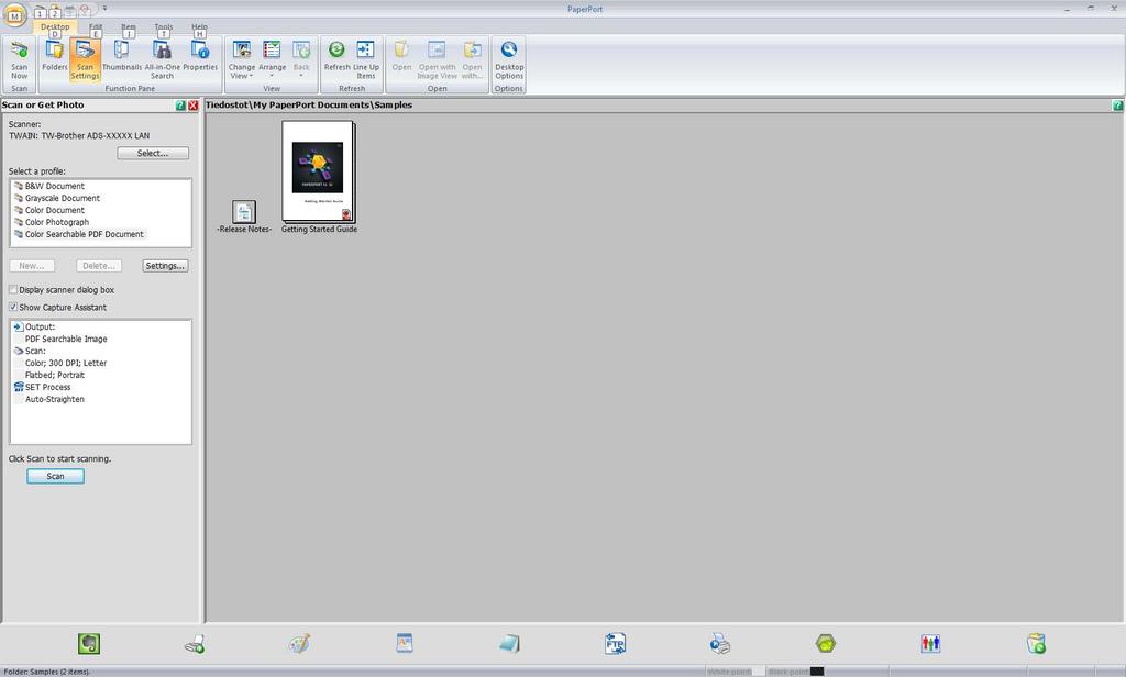 Skannaaminen tietokoneen avulla 3 Osoita valintanauhan Desktop (Työpöytä) -välilehdestä Scan Settings (Skannausasetukset).