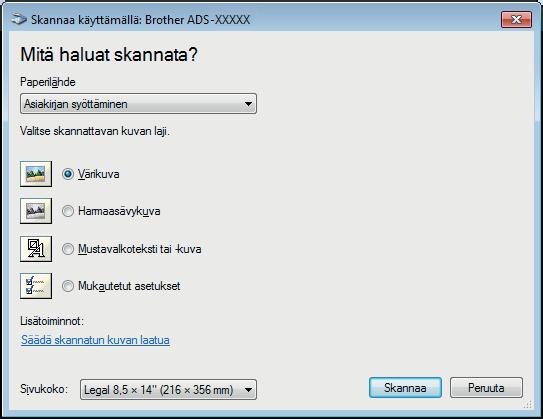 Skannaaminen tietokoneen avulla WIA-ohjainasetukset 6 1 2 6 1 Paperilähde Voit valita vain Asiakirjan syöttäminen -vaihtoehdon.