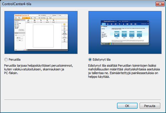 Skannaaminen tietokoneen avulla ControlCenter4-toimintatilan muuttaminen: 1 Osoita ilmaisinalueen (ControlCenter4) -kuvaketta ja valitse sitten valikosta Avaa. Näyttöön tulee ControlCenter4-ikkuna.