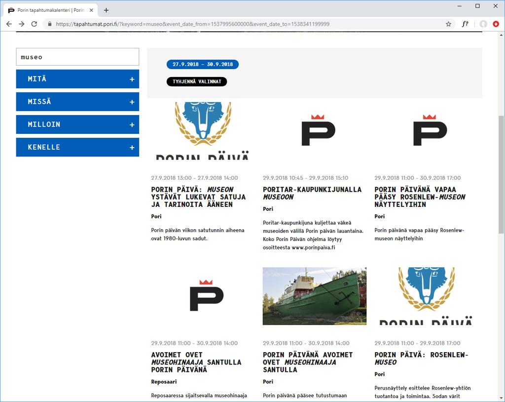 Porin kaupungin tapahtumakalenteri Esimerkki miten