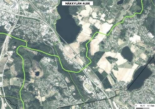 Kuva 9. Viherrakenteen seudullinen yhteys ylittää Vaasan tien Ylöjärvellä Mäkkylän alueella.