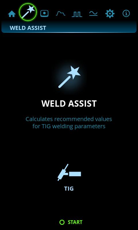 Weld Assist -toiminnon käyttäminen: 1. Siirry Weld Assist -näkymään ja valitse säätönupin painikkeella (1) Aloita. 2.