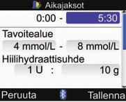 9 Mittarin asetusten muuttaminen 5 Valitse muokattava aikajakso ja paina. 6 Päättymisaika: Valitse päättymisajan syöttökenttä ja paina. Aseta kellonaika ja paina.