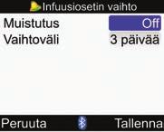 10 Mittarin muistutukset 6 Muistutuksen ottaminen käyttöön ja pois käytöstä: Valitse Muistutussyöttökenttä ja paina. Valitse On tai Off ja paina.