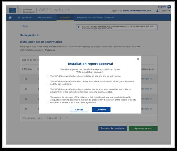 asennettu asianmukaisesti ja että se täyttää INEAn