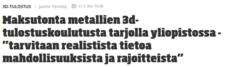 Metallien 3D-tulostus Suomessa https://www.tekniikkatalous.