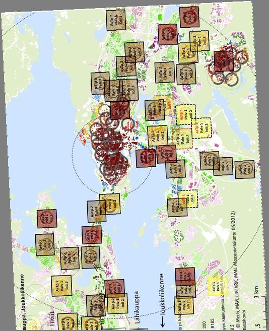 URBAN FABRICS KAUPUNKIKUDOKSET Kaupunkialue 8 km Tavoitteet JOUKKOLIIKENNEKAUPUNKI Tampere Kantakaupungin