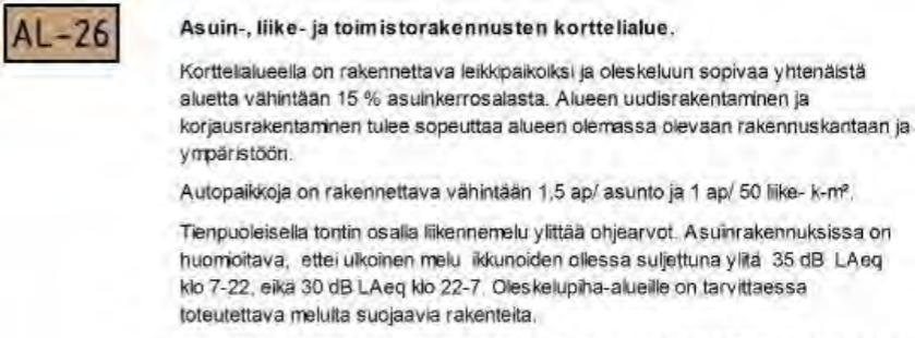 toimistorakennusten korttelialuetta (AL-26).