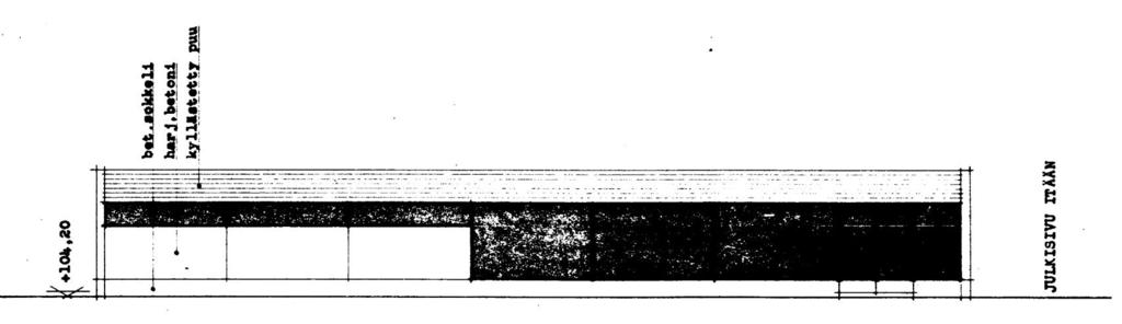 JULKISIVUT Kuva 13: Julkisivu itään, pääpiirustukset 1964 Kuva 14: Julkisivu itään 23.11.