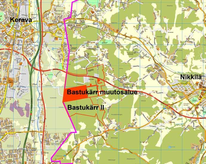 Suunnittelualue Asemaaavan muutosalueen oonaispinta-ala on noin hehtaia. Alue sijaiee Sipoon ssä, Keravan rajan tuntumassa Bastuärr Freeway Logistic City-työpaiaalueella.
