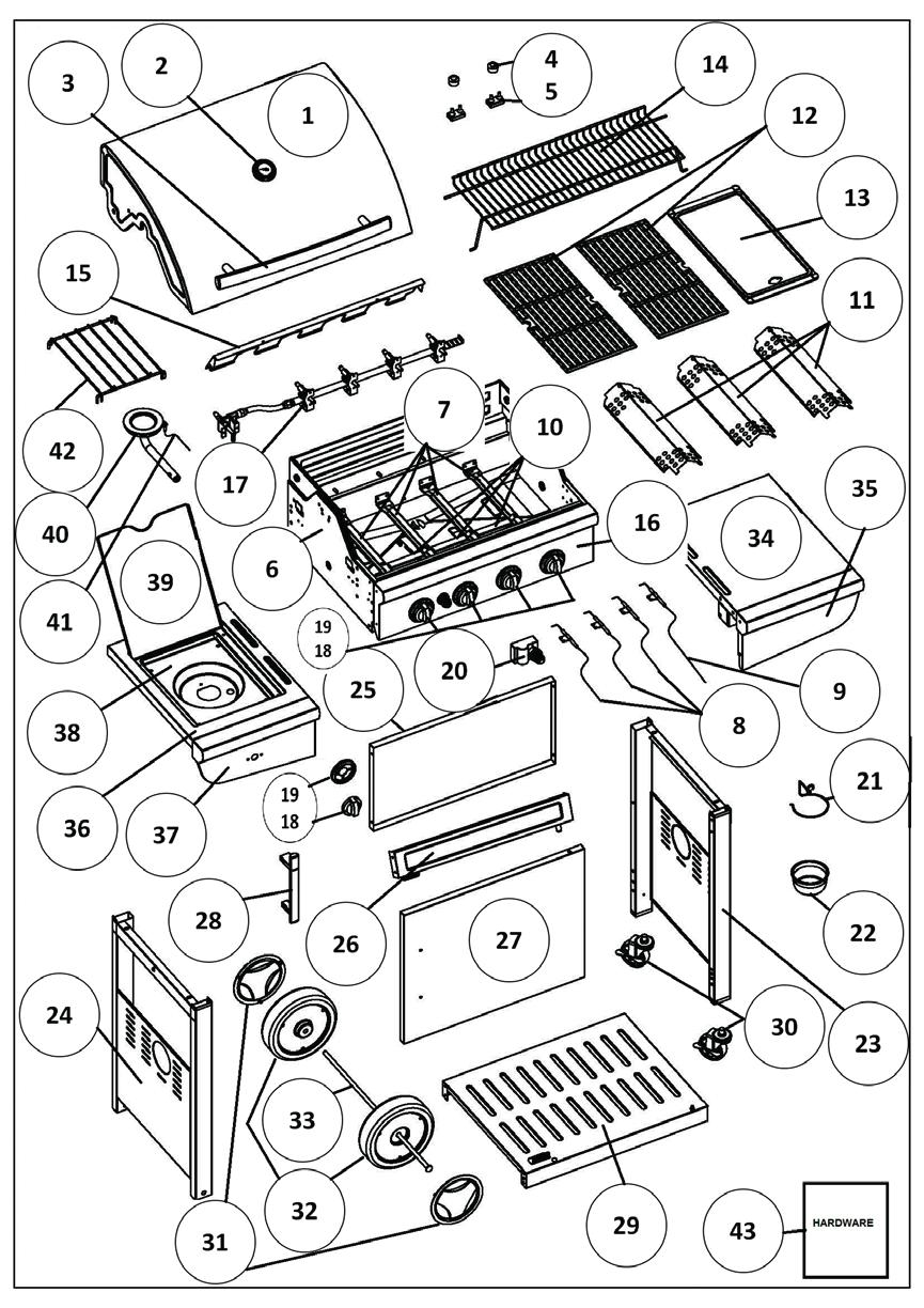 Start assembly of the barbecue from the beginning of the assembly instructions and proceed to the end step by step.