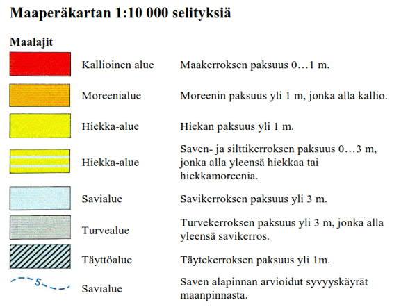 34 (40) Kuva 29: Maaperäkartta ja selitykset. Kaavamuutosalue on merkitty karttaan pinkillä katkoviivalla. Espoon kaupunki.