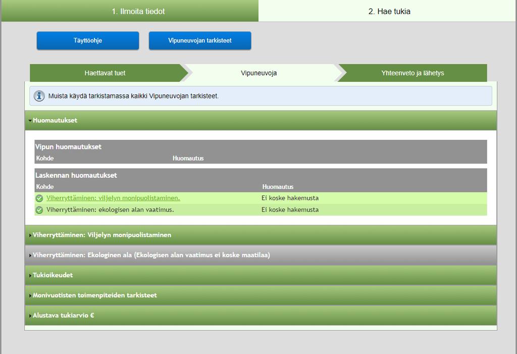 Päätukihaku, vipuneuvoja Vipuneuvoja kohdassa näkyvät