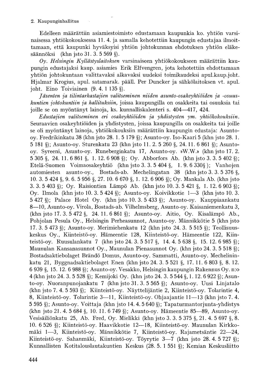 Edelleen määrättiin asiamiestoimisto edustamaan kaupunkia ko. yhtiön varsinaisessa yhtiökokouksessa 11. 4.