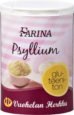 Psyllium Kuitua 88 %. Tekee taikinasta helposti käsiteltävän. 60 g AINESOSAT: psyllium (Intia). Energia...791 kj/190 kcal Rasva.