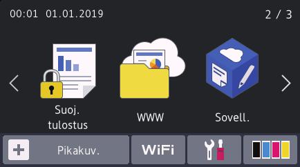Nestekidenäytön esittely Vastaavat mallit: DCP-L3550CDW/MFC-L3710CW/MFC-L3730CDN/ MFC-L3750CDW/MFC-L3770CDW Voit valita pääaloitusnäytöksi kahdentyyppisiä näyttöjä: aloitusnäyttöjä ja