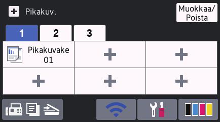 Pikavalinnat-näyttö Luo pikakuvakkeita usein käyttämillesi toiminnoille, kuten faksin lähettämiselle, kopioimiselle, skannaamiselle ja Web Connectin käyttämiselle.