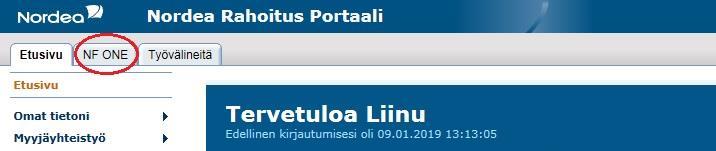 Valitse Nordea Rahoituksen Portaalista NF One. HUOM!