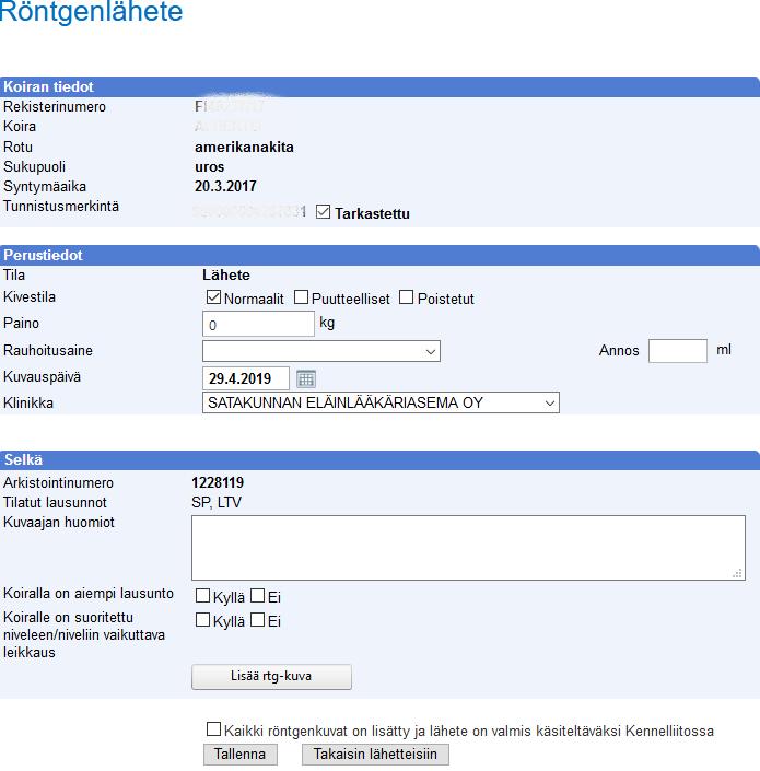 Lonkkalähetteeseen tulee liittää vain lonkkakuvat ja vastaavasti kyynärlähetteeseen kyynärkuvat. Selkälähetteet omine kuvineen tehdään täysin erillisinä.