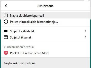 Historiatietojen tyhjentäminen Valitaan selaimen