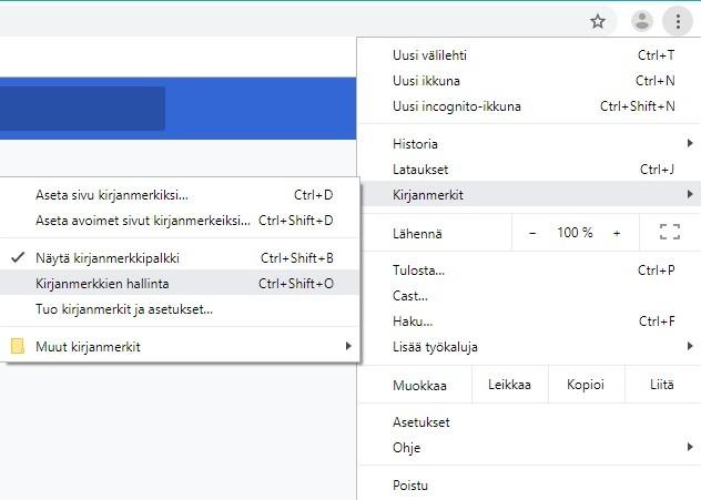 Tällöin aukeaa kirjamerkkien hallinta uuteen