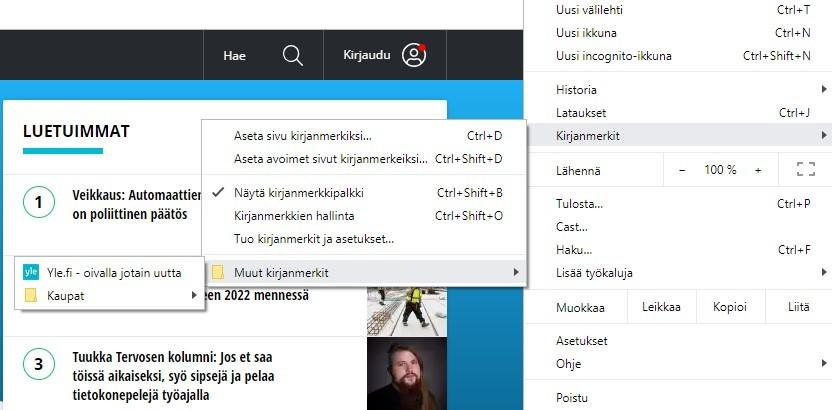 Kirjamerkkien hallinnassa voidaan myös luoda uusia kirjanmerkkejä, siirtää niitä kansiosta toiseen sekä poistaa.