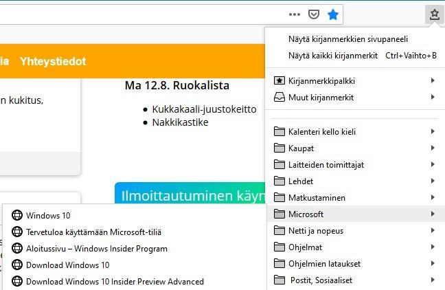 Kirjanmerkkien käyttäminen Kun haluaa avata jonkun sivun, joka on kirjanmerkeissä, toimitaan seuraavasti: Valitaan tähti alleviivauksella: Valitaan haluttu kirjanmerkki: Jos sivun haluaa avata uuteen