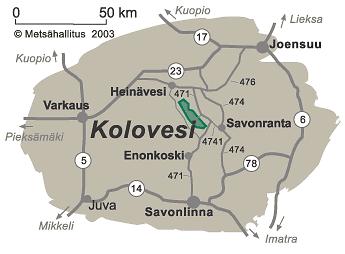 2 Kävijätutkimuksen toteutus 2.1 Alueen kuvaus Koloveden kansallispuisto on vuonna 1990 perustettu kansallispuisto, joka sijaitsee Etelä-Savossa Enonkosken, Heinäveden ja Savonlinnan alueella.