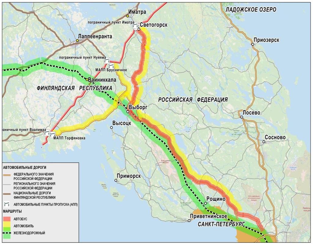 The main routes of the population on various types of transport between St.
