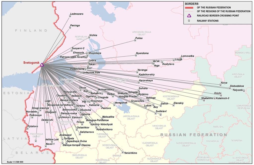 Dynamics of export goods traffic via Svetogorsk