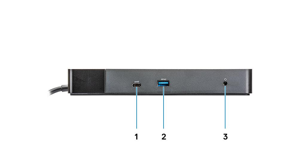 Kuva 2. Näkymä edestä 1 USB 3.1 Gen1/Gen2 Type-C -portti 2 USB 3.