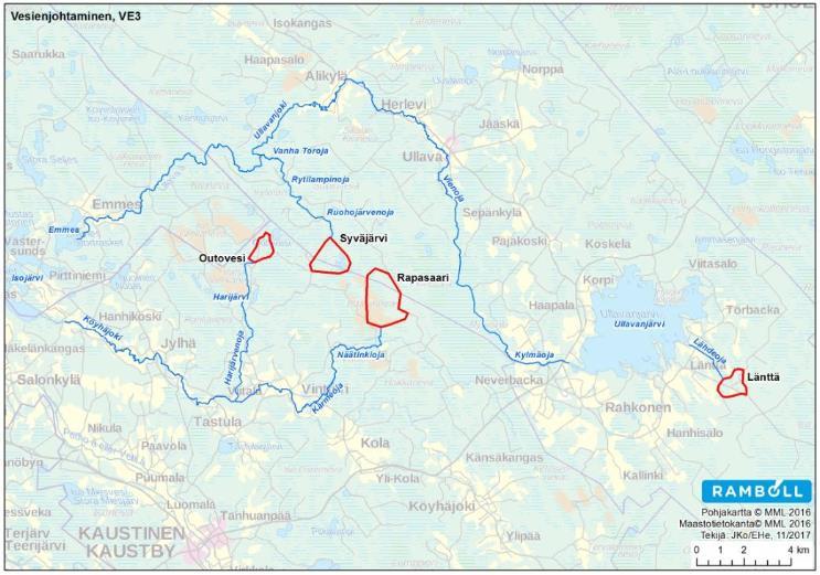 Vaihtoehdossa 3 (VE3) malmia louhitaan Läntän, Syväjärven, Rapasaaren ja Outoveden louhosalueilta ja malmi kuljetetaan Kalaveden tuotantolaitokselle käsiteltäväksi.